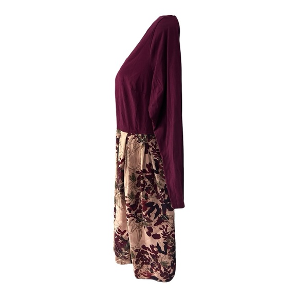 ⭐️eShakti Mixed Media Pocket Burgundy Pleated Office Casual Fall Twofer Dress - Picture 8 of 14